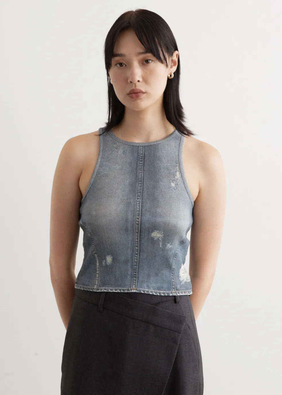 Elaia Denim Trompe L'Oeil Top