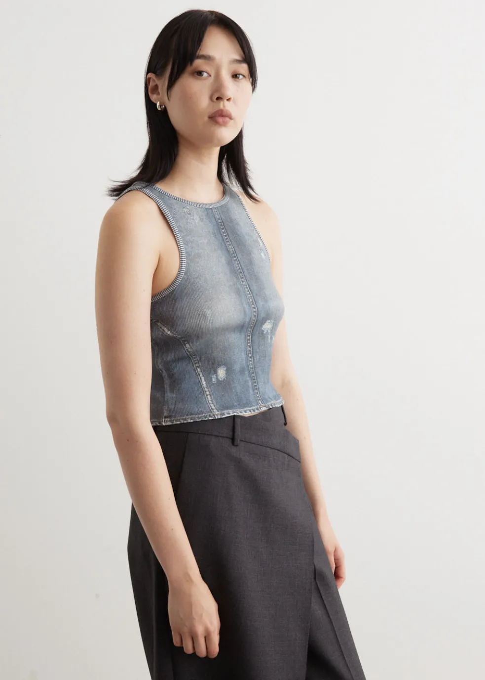 Elaia Denim Trompe L'Oeil Top