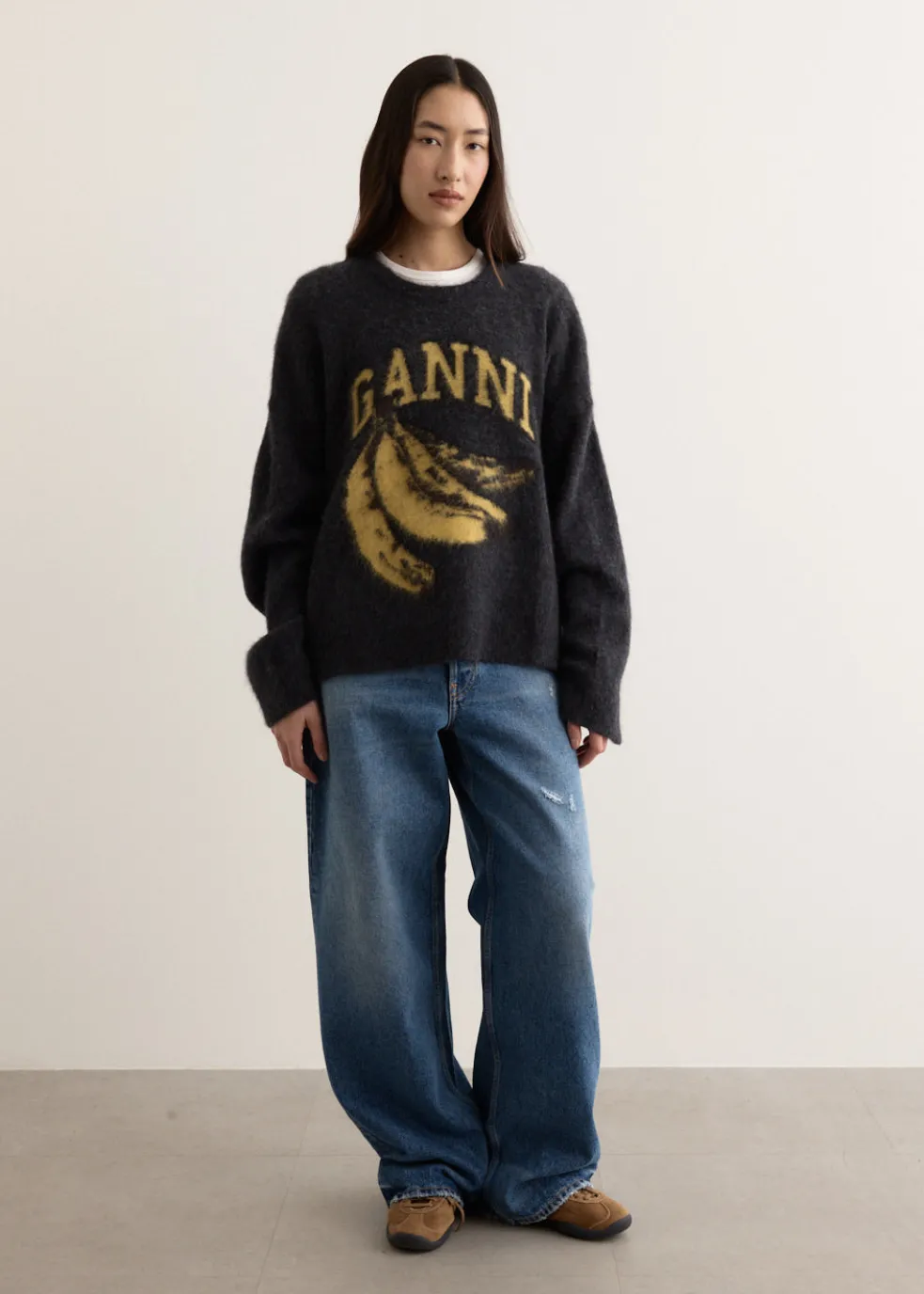 Fine Brushed Alpaca Banana Oversized O-neck Jumper