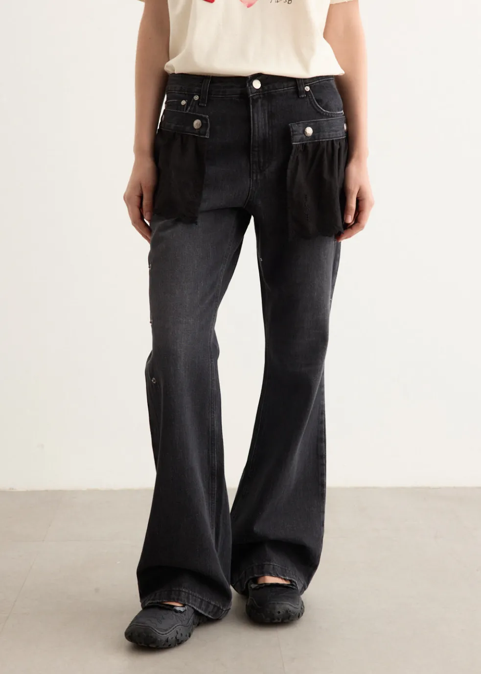 Flower Lace Attached Bootcut Jeans