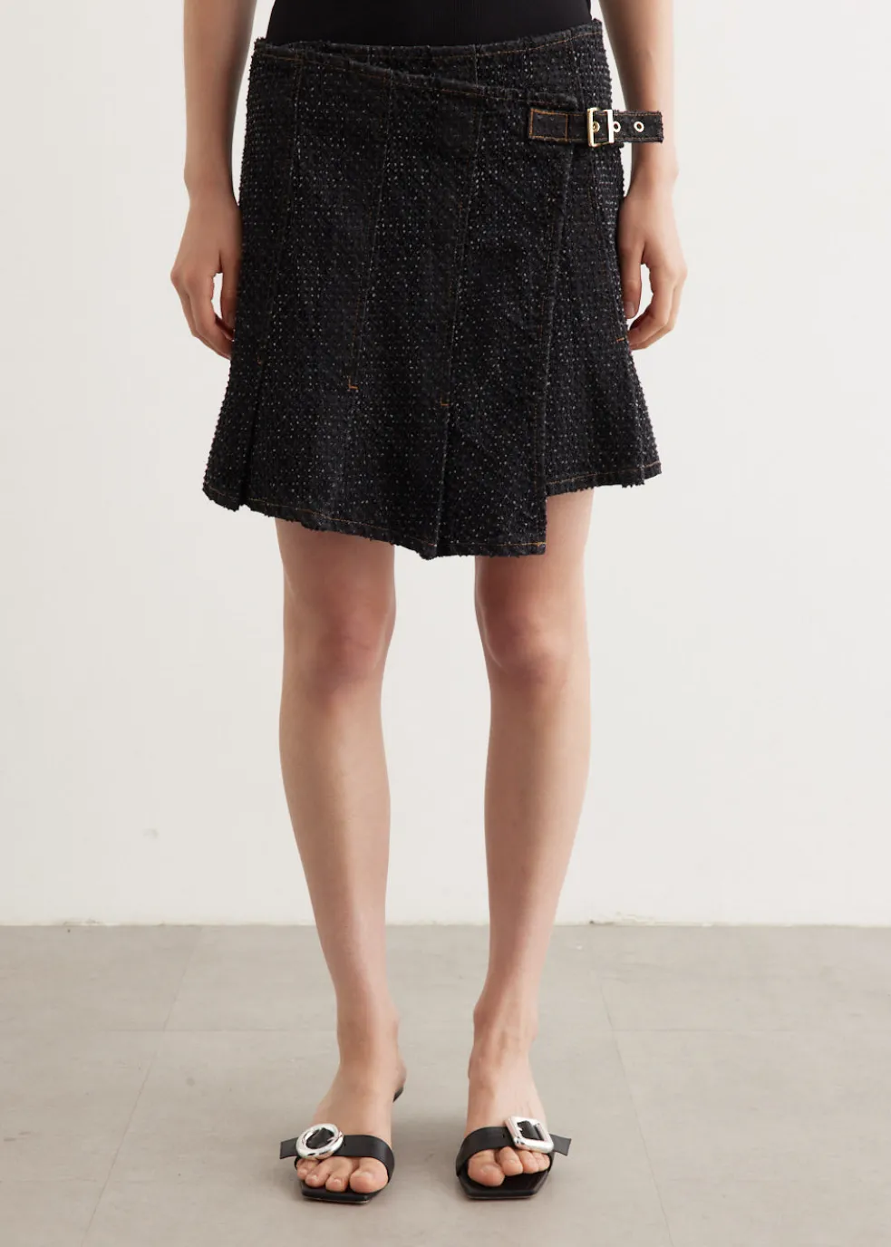 Fluffy Denim Wrap Mini Skirt