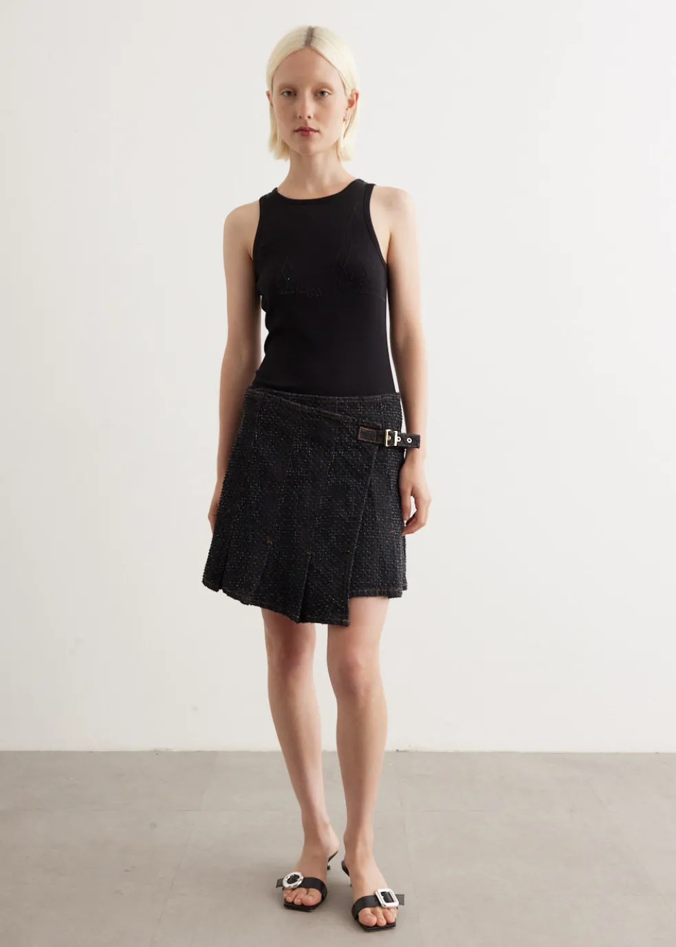 Fluffy Denim Wrap Mini Skirt