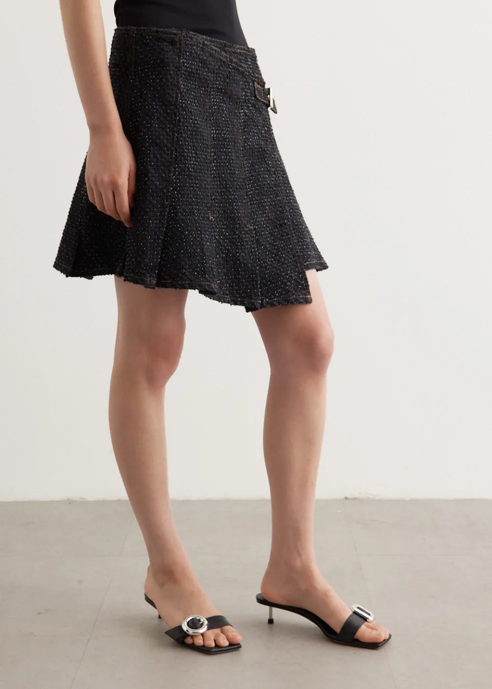 Fluffy Denim Wrap Mini Skirt