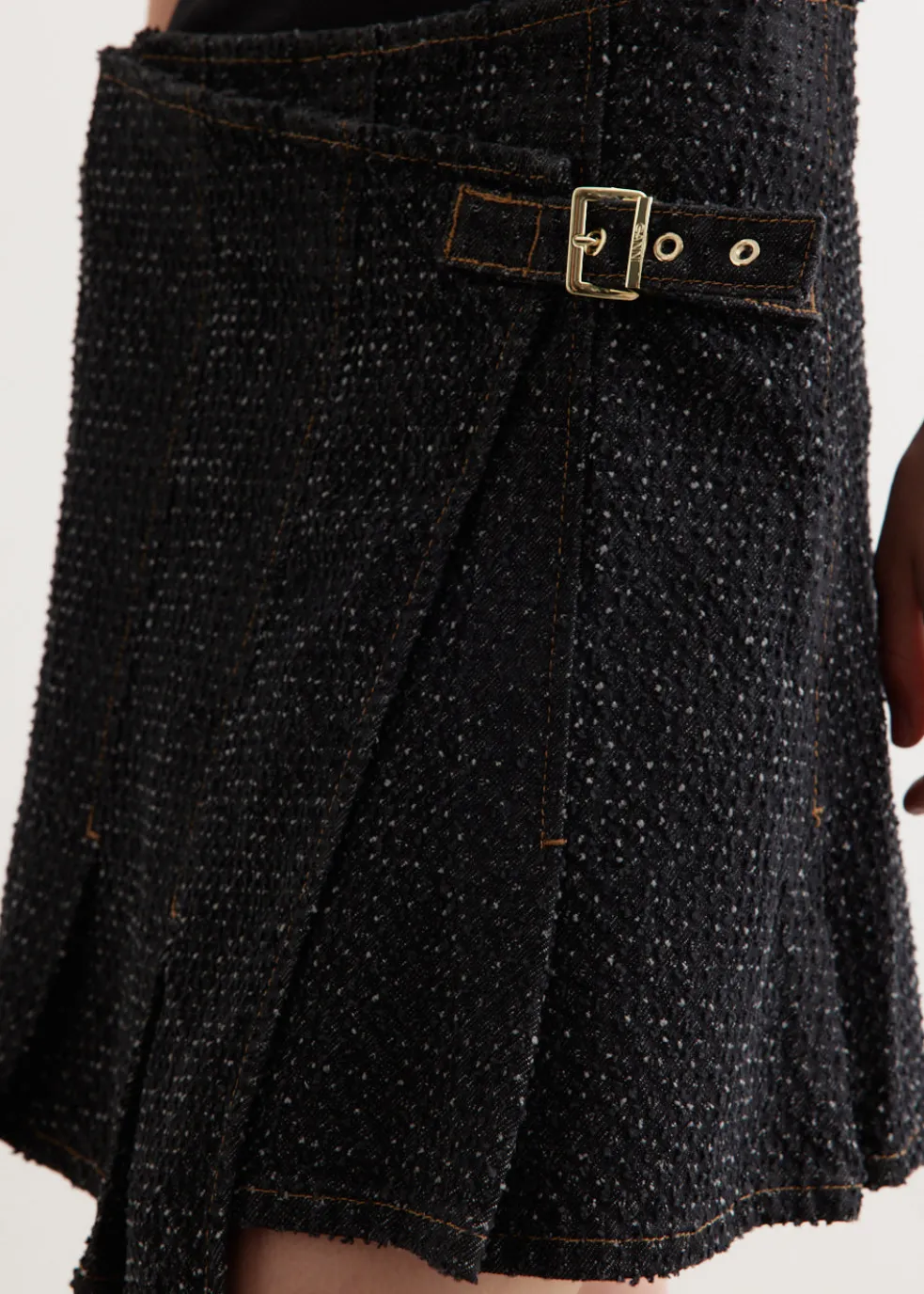 Fluffy Denim Wrap Mini Skirt