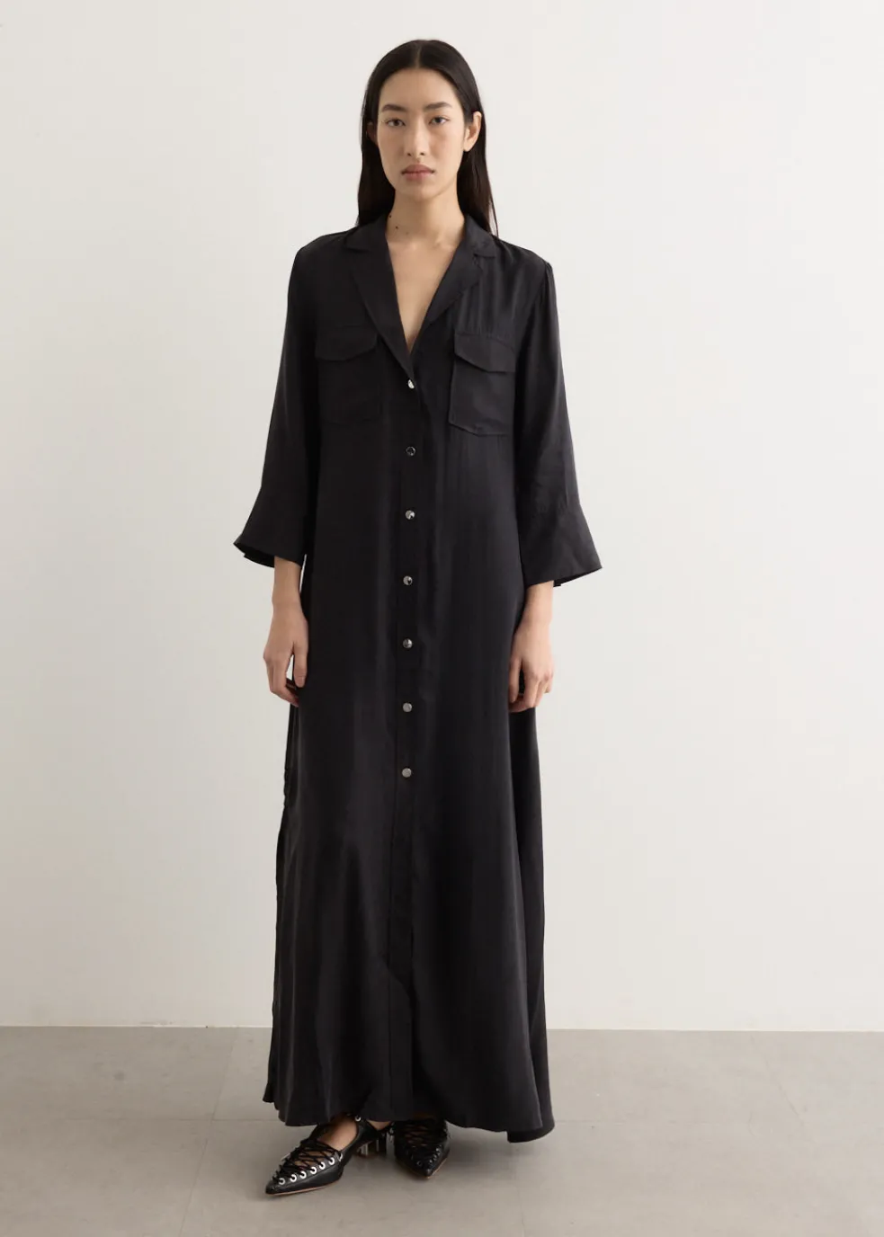 Fluid Cupro Maxi Shirt Dress