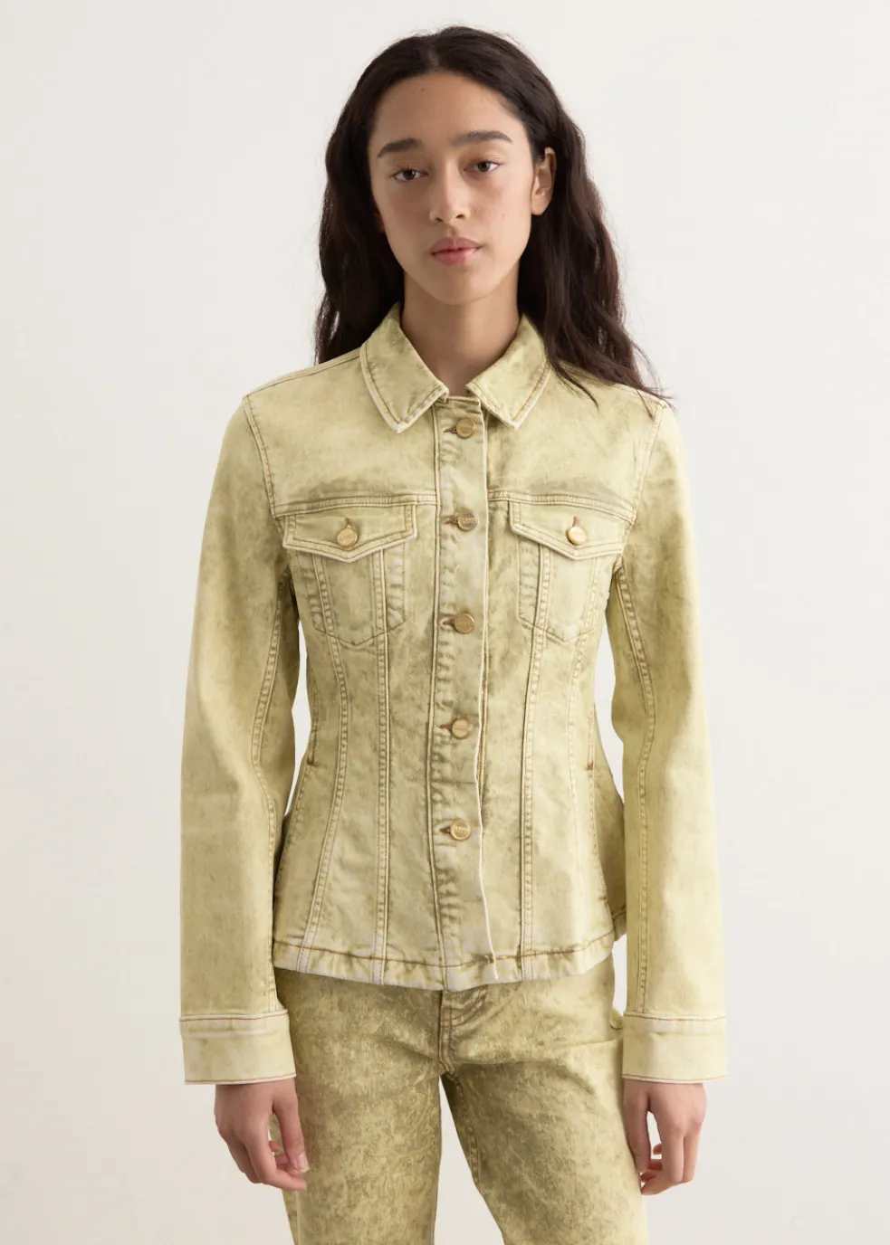 Foil Overdyed Denim Fitted Blazer