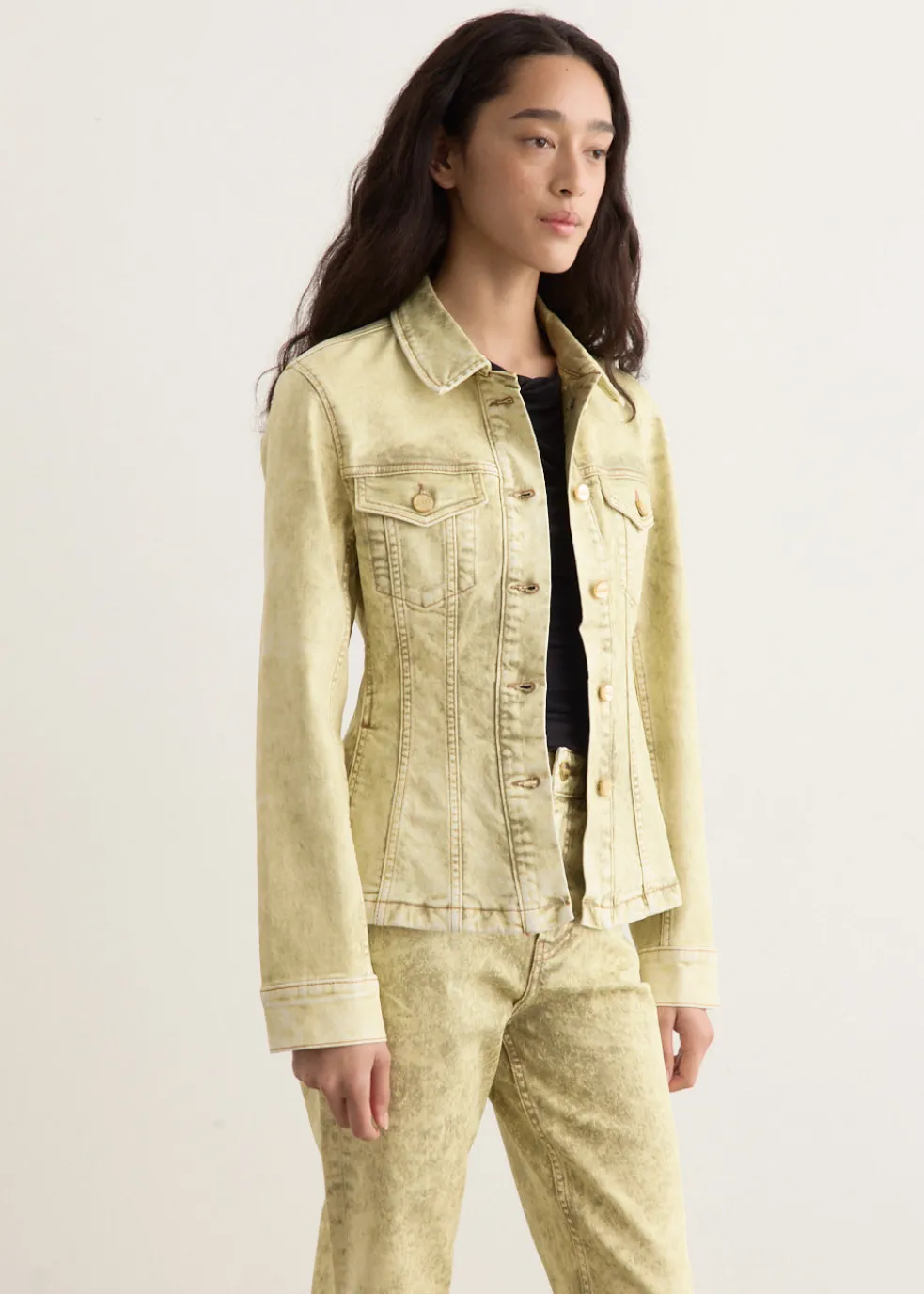 Foil Overdyed Denim Fitted Blazer