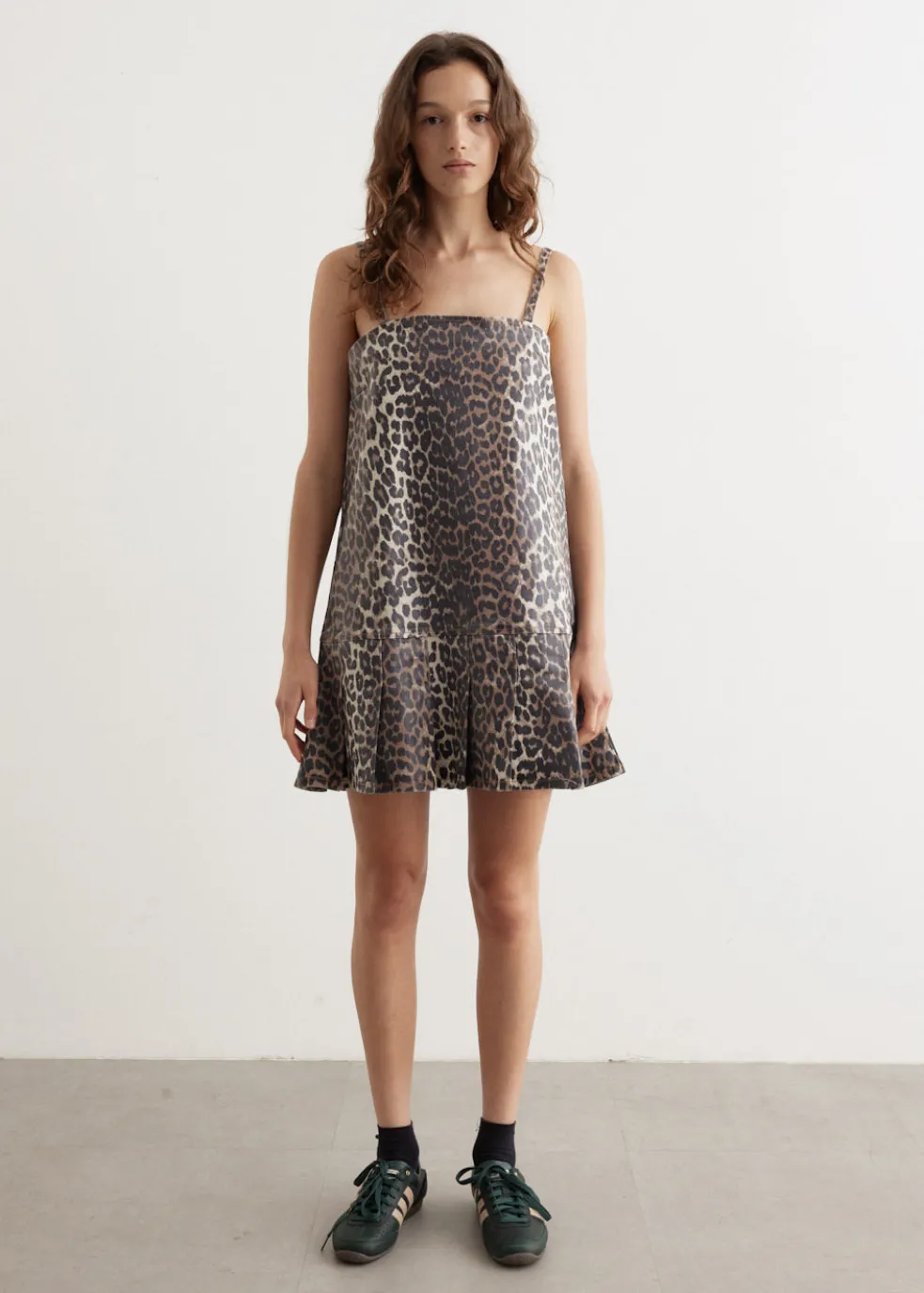 Foil Print Denim Strap Dress