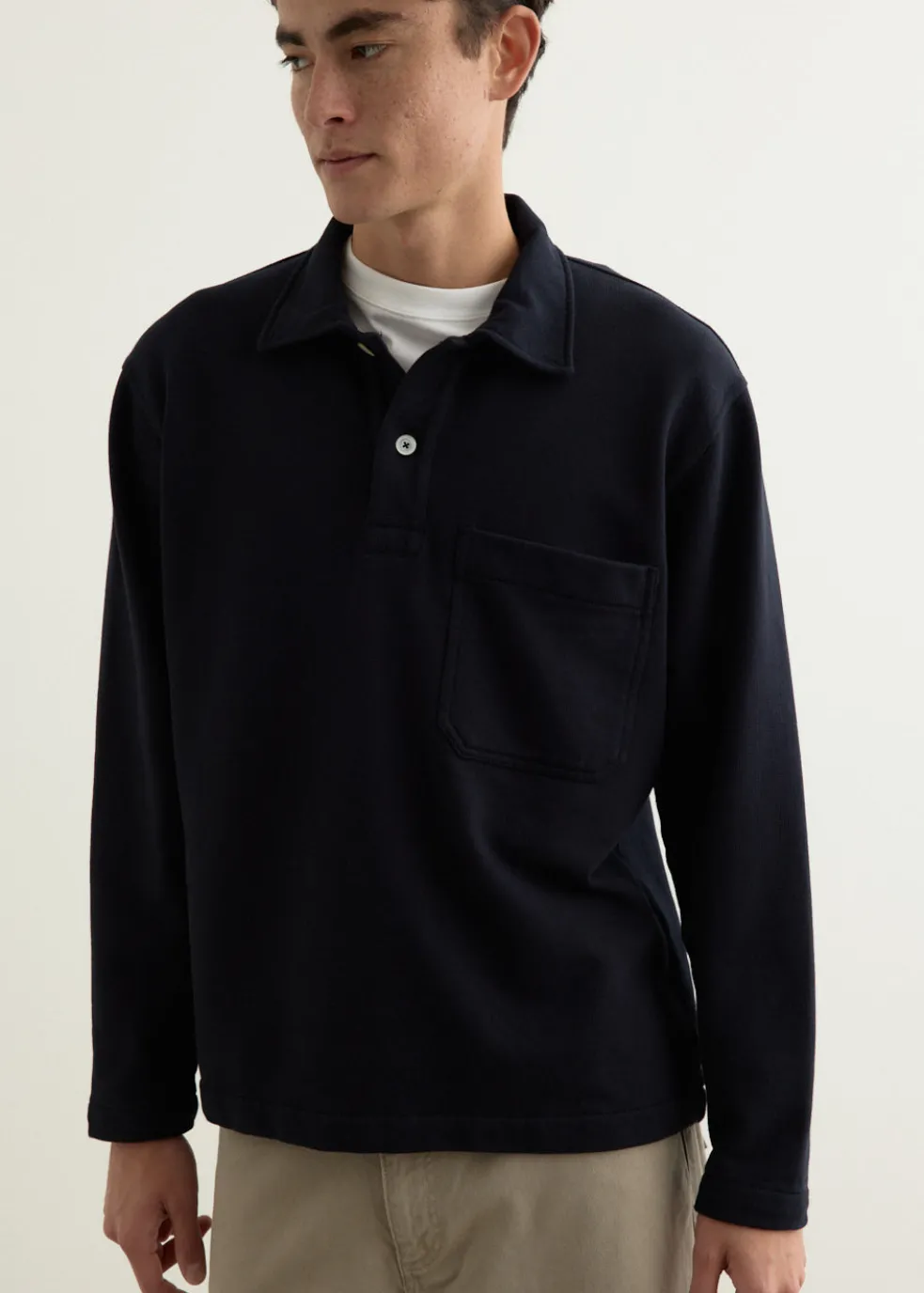 Fraser Relaxed Organic Loopback Long Sleeve Polo