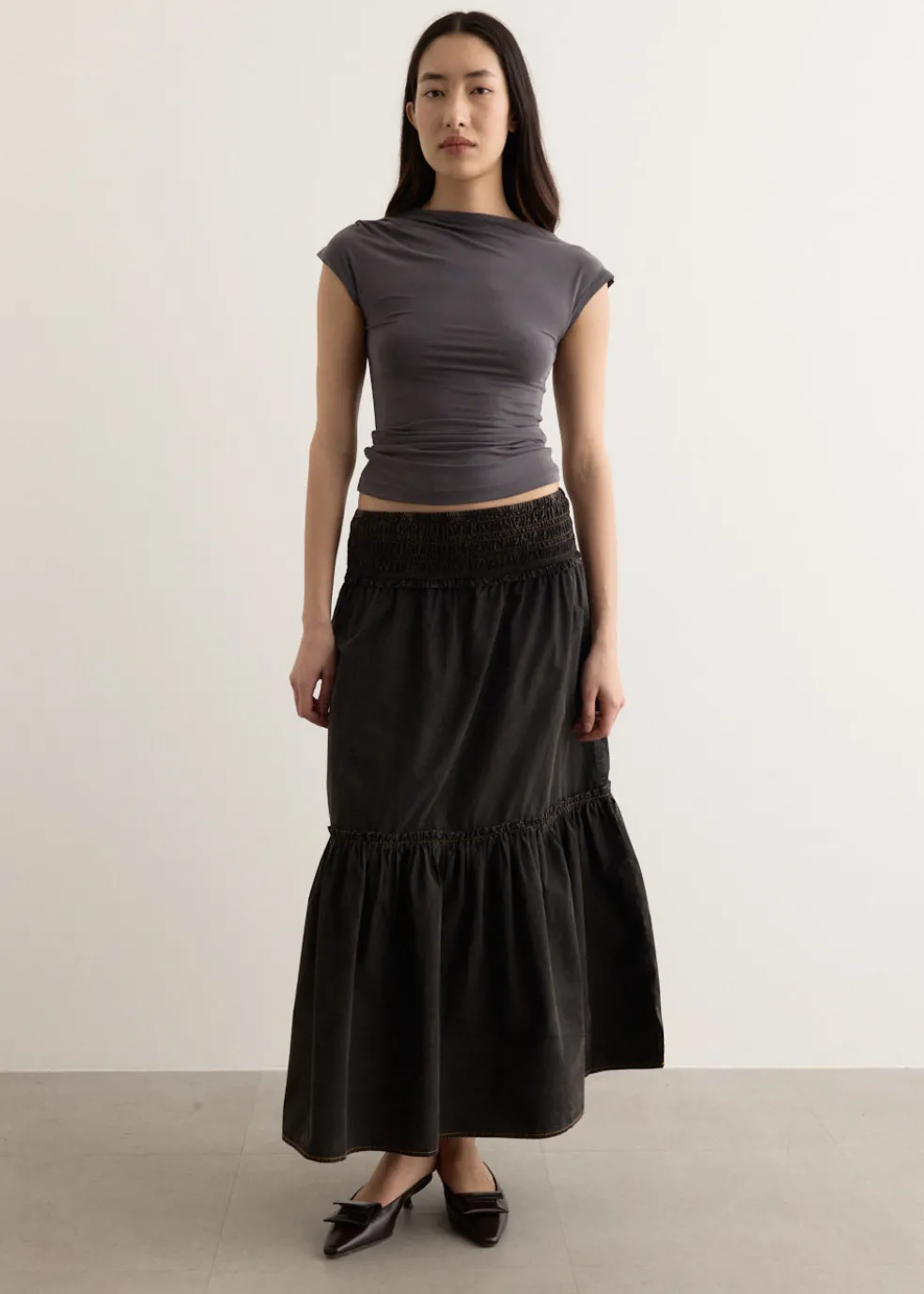 Garment Dyed Cotton Smock Maxi Skirt