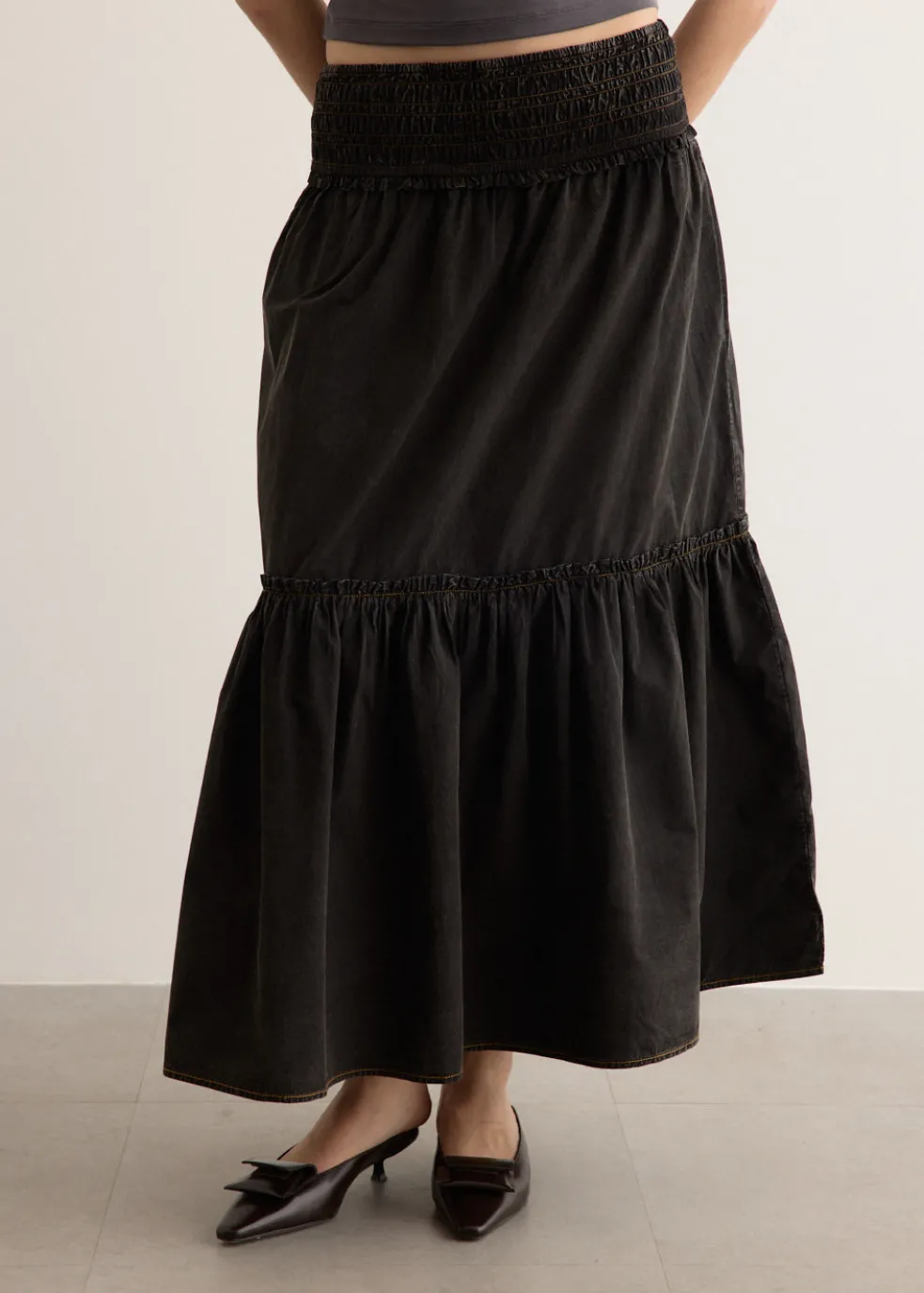 Garment Dyed Cotton Smock Maxi Skirt