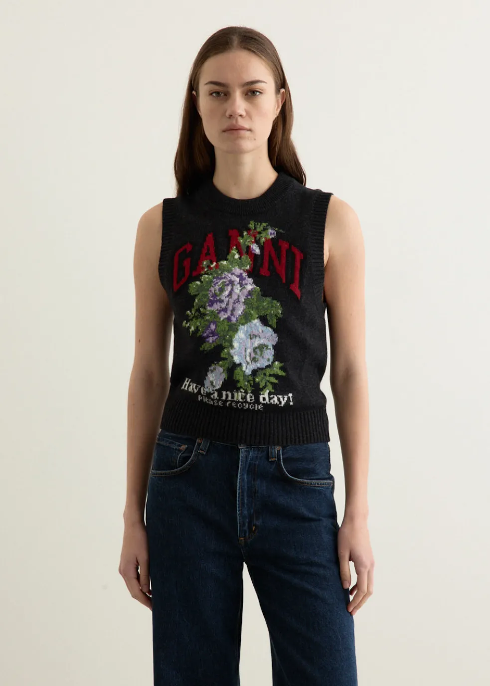 Graphic Wool Mix Flowers Vest