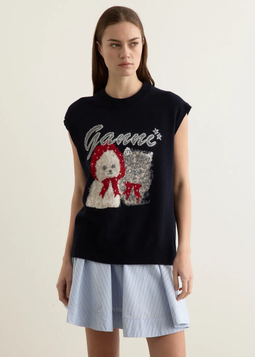 Graphic Wool Mix Oversized Vest