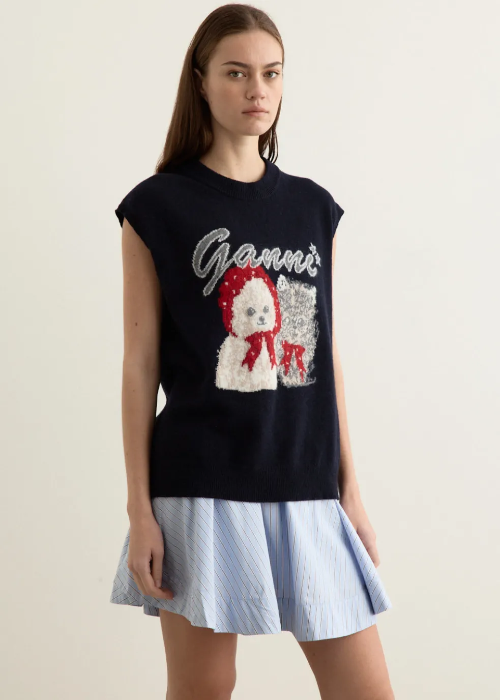 Graphic Wool Mix Oversized Vest