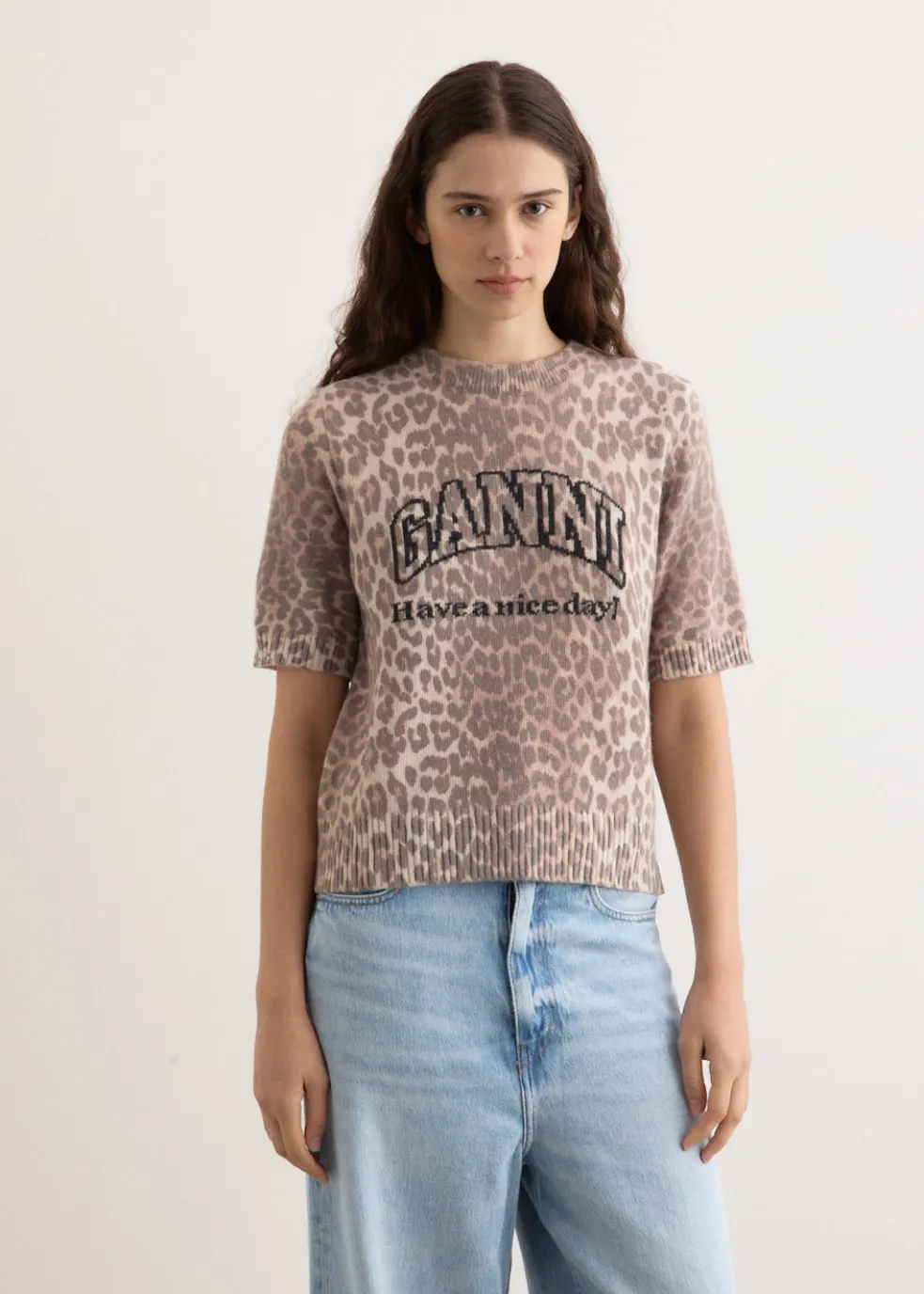 Graphic Wool Mix Printed Leopard T-Shirt
