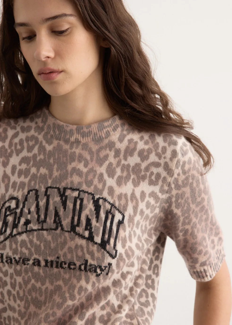 Graphic Wool Mix Printed Leopard T-Shirt