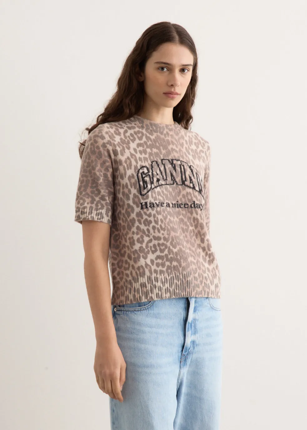 Graphic Wool Mix Printed Leopard T-Shirt