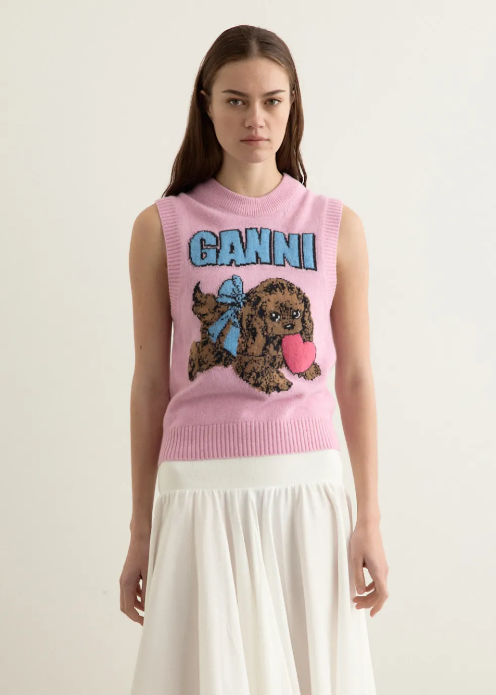 Graphic Wool Mix Pink Puppy Love Vest