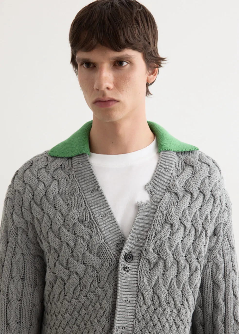 Green Collar V-Neck Cardigan