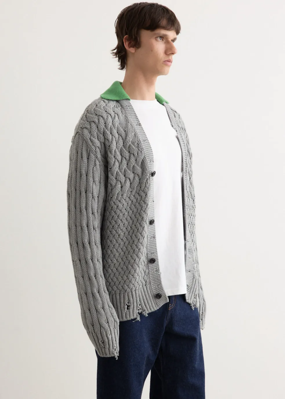 Green Collar V-Neck Cardigan