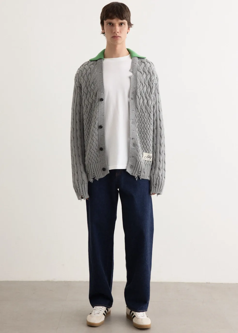 Green Collar V-Neck Cardigan