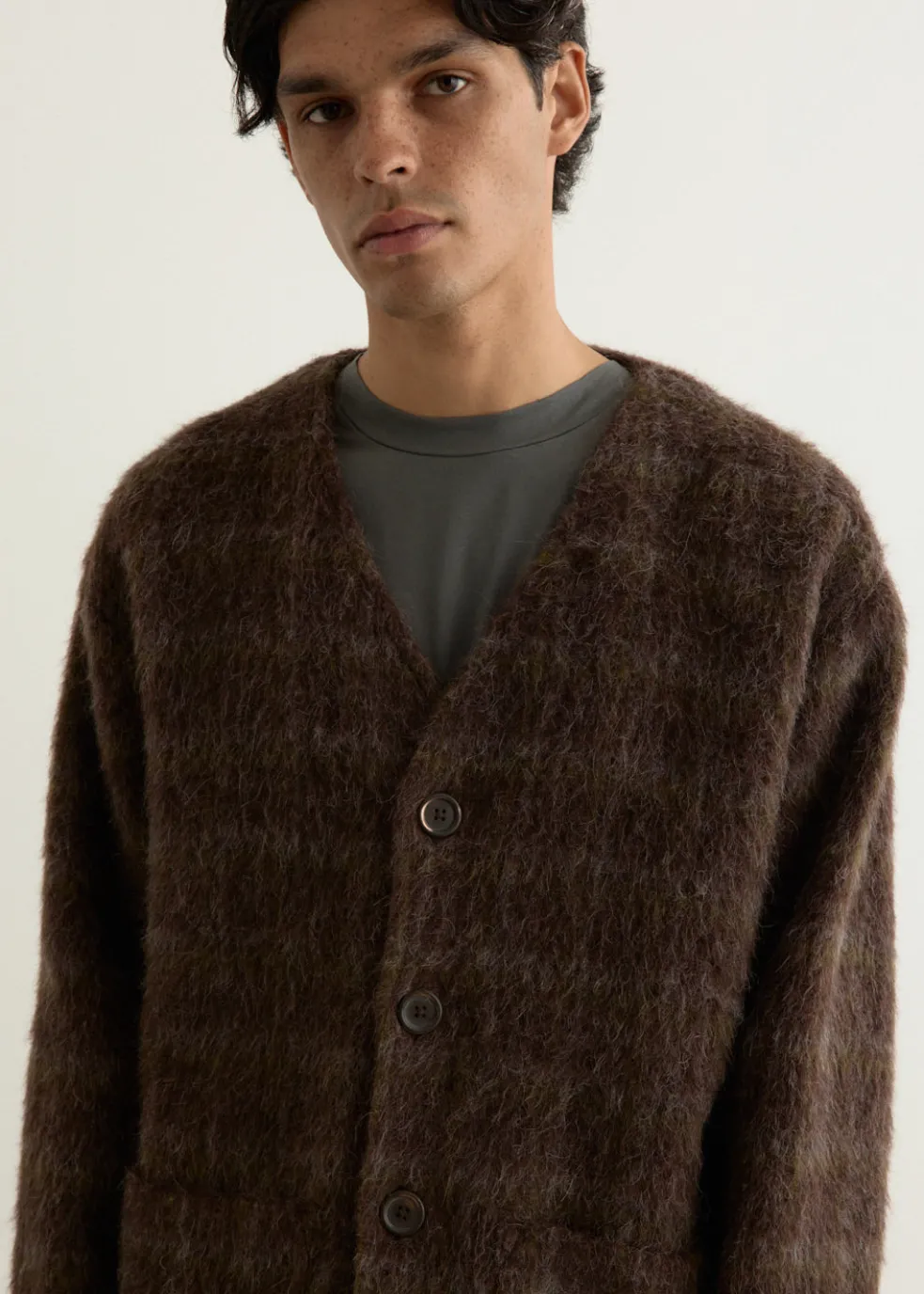 Hairy Check Wool Cardigan