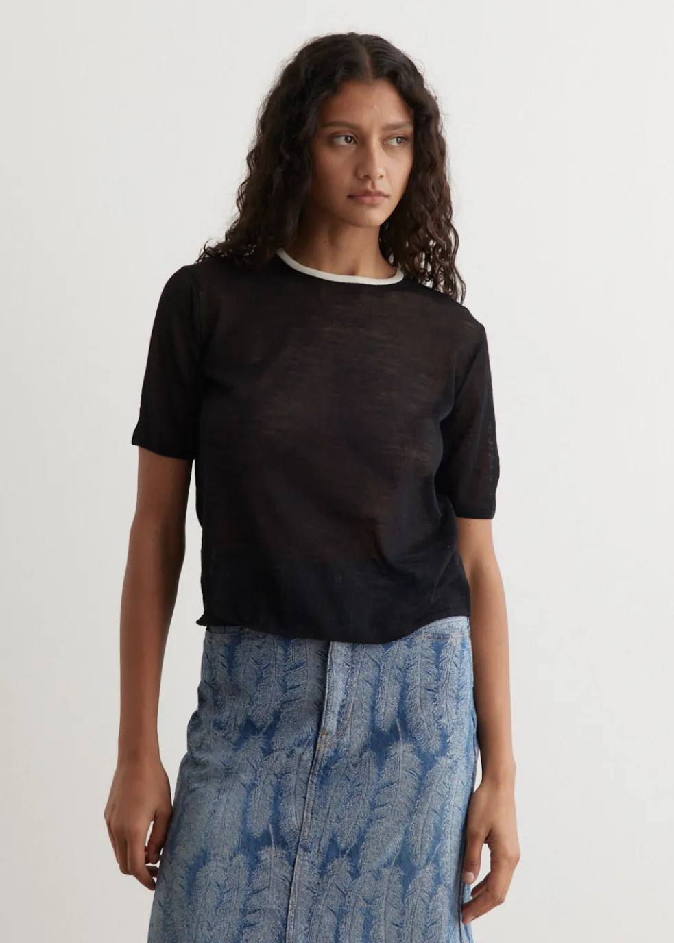 Hard Twist High Gauge Wool Silk Knit T-Shirt