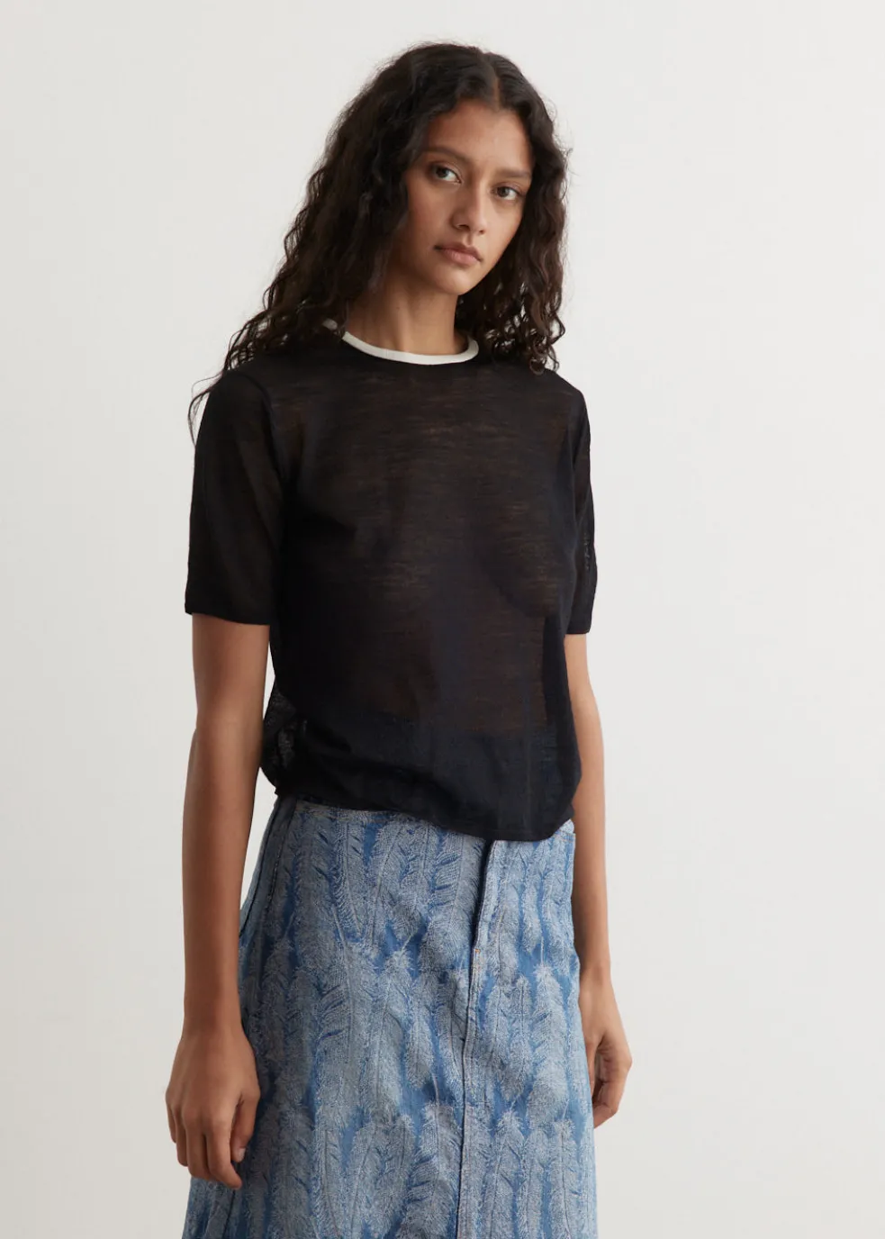 Hard Twist High Gauge Wool Silk Knit T-Shirt