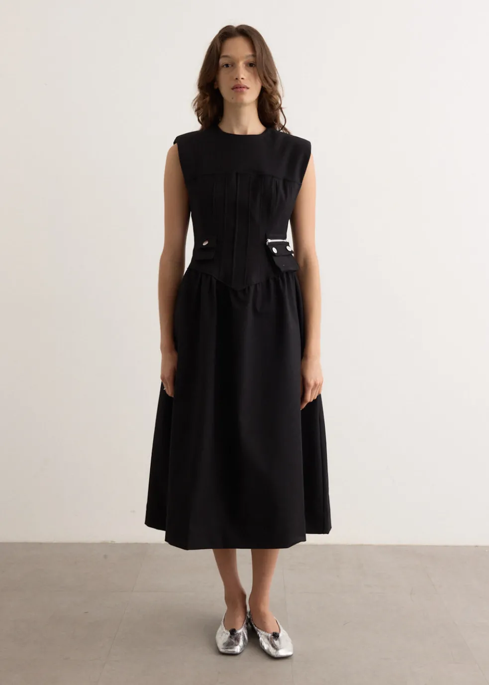 Heavy Cotton Tailoring Corset Midi Dress