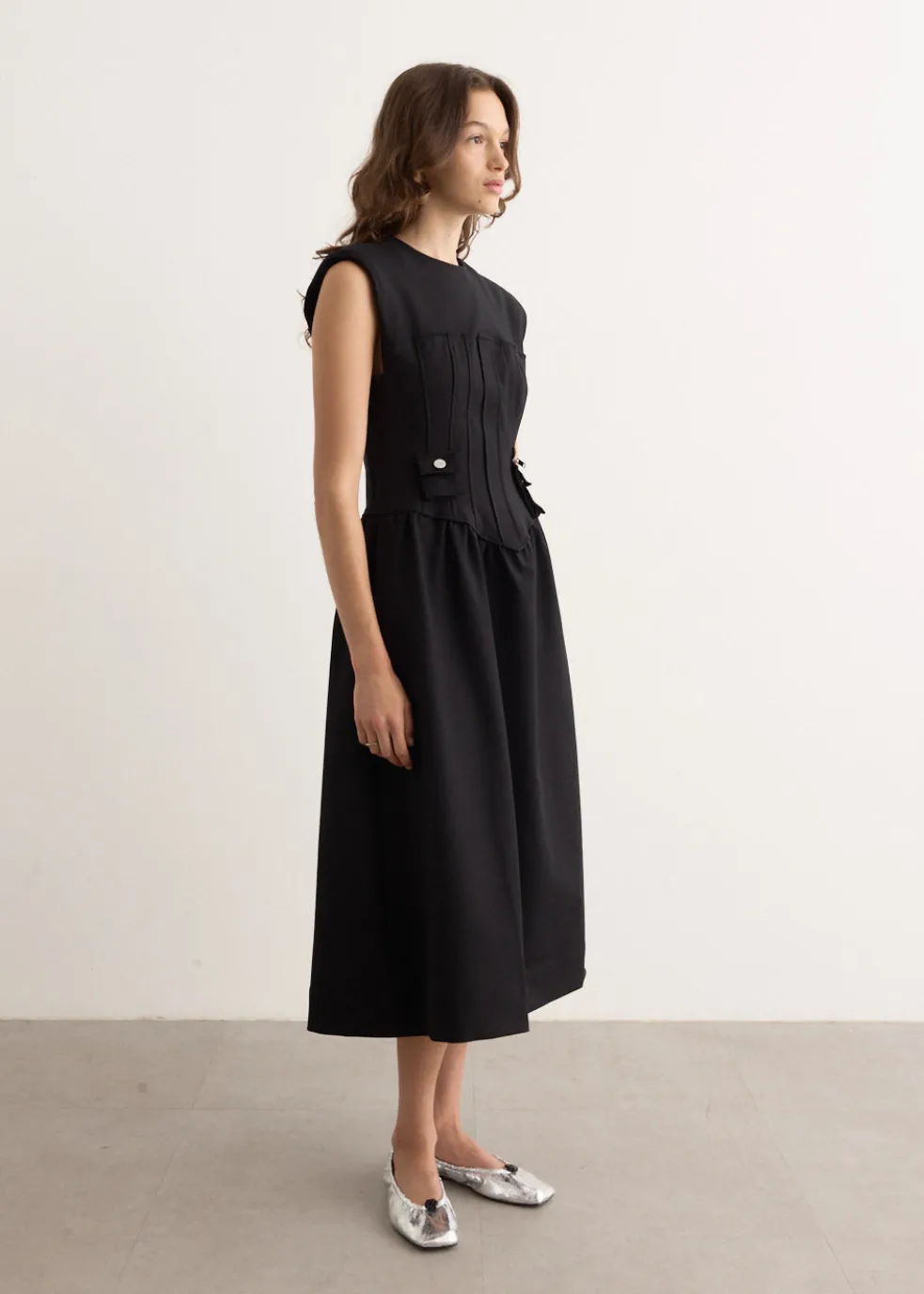 Heavy Cotton Tailoring Corset Midi Dress