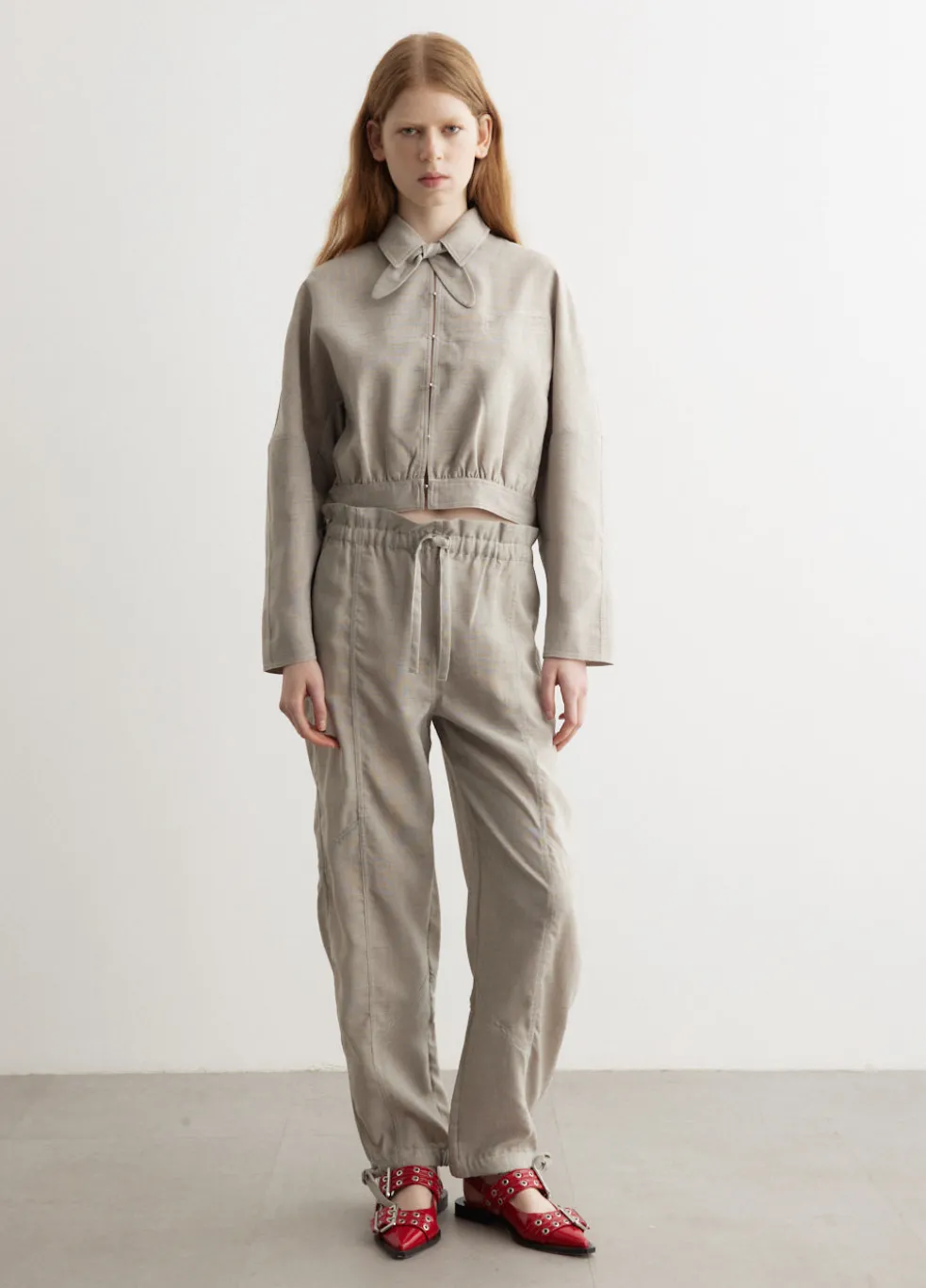Light Melange Suiting Elasticated Waist Pants