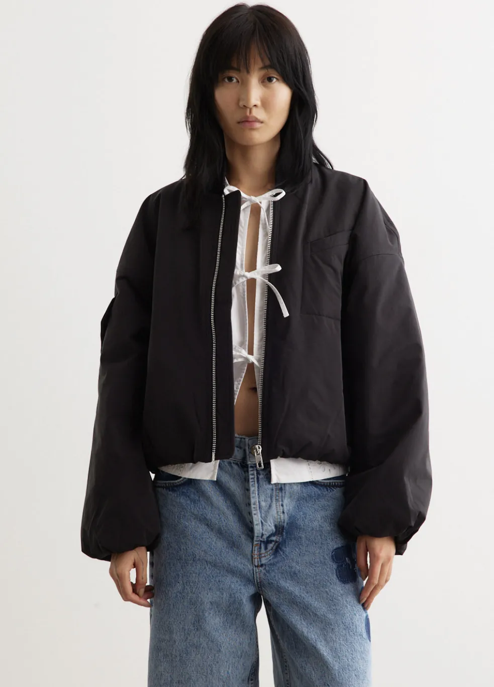 Light Twill Oversized Short Bomber Jacket