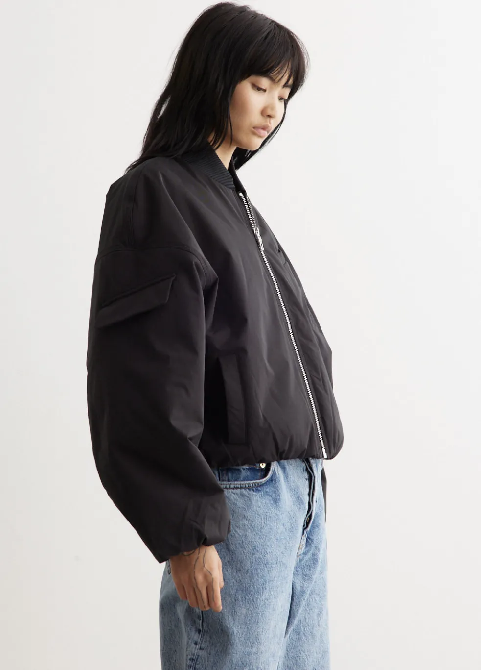 Light Twill Oversized Short Bomber Jacket