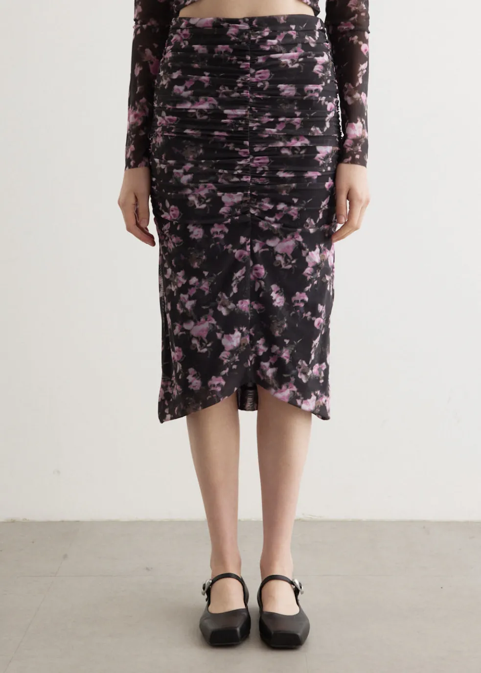 Mesh Ruched Midi Skirt