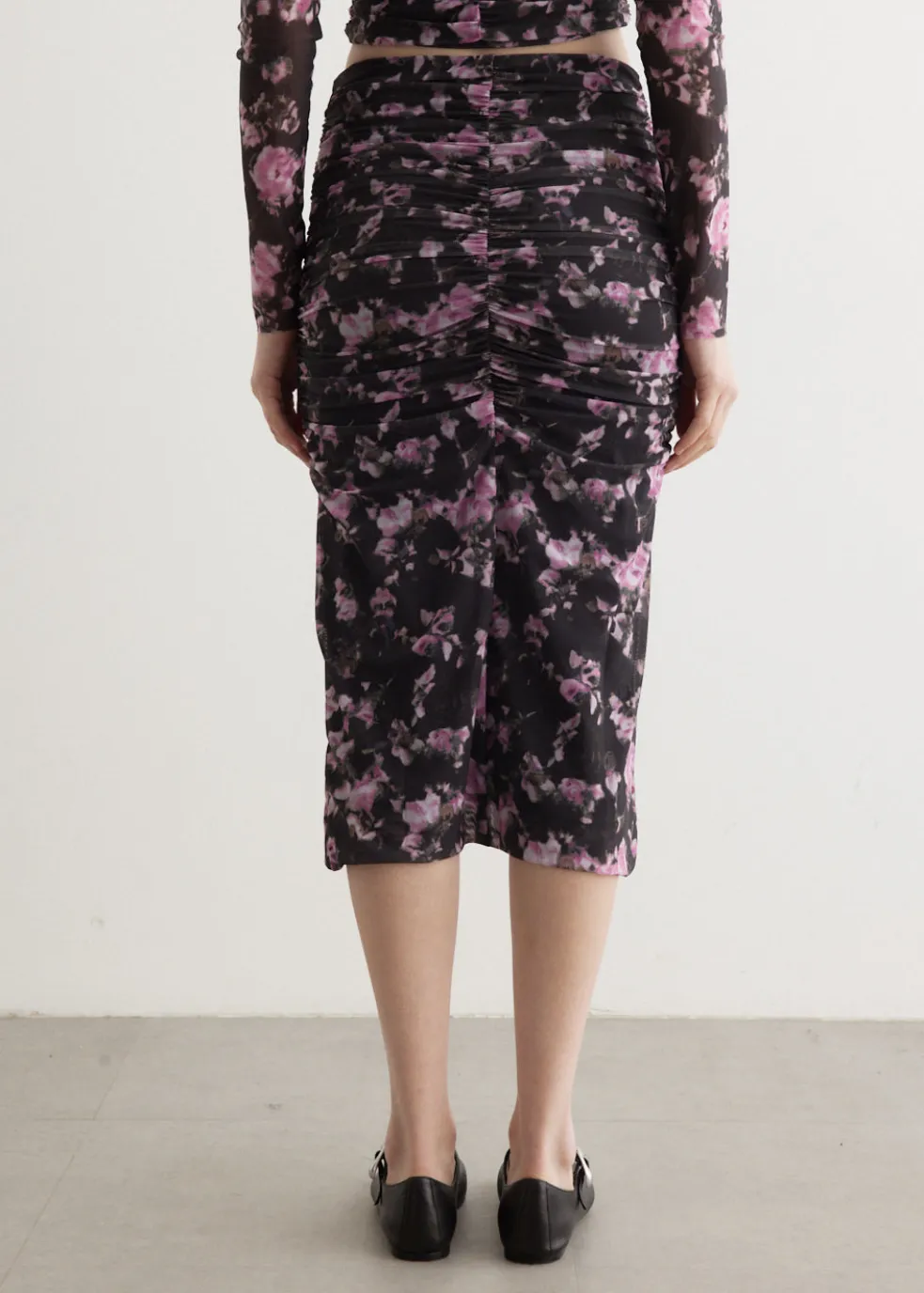 Mesh Ruched Midi Skirt