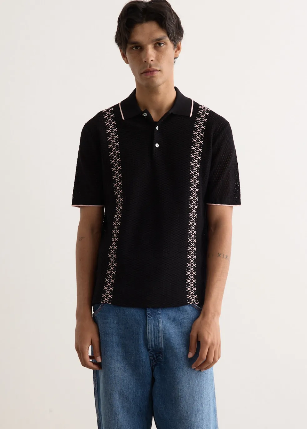 Mesh Stripe Knit Polo