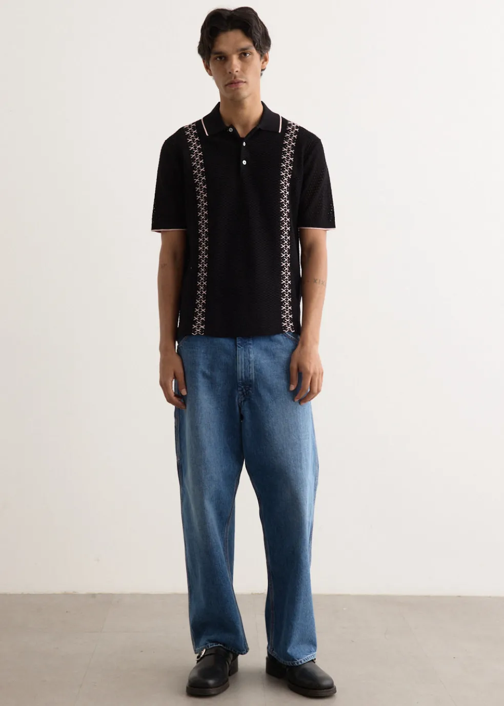 Mesh Stripe Knit Polo