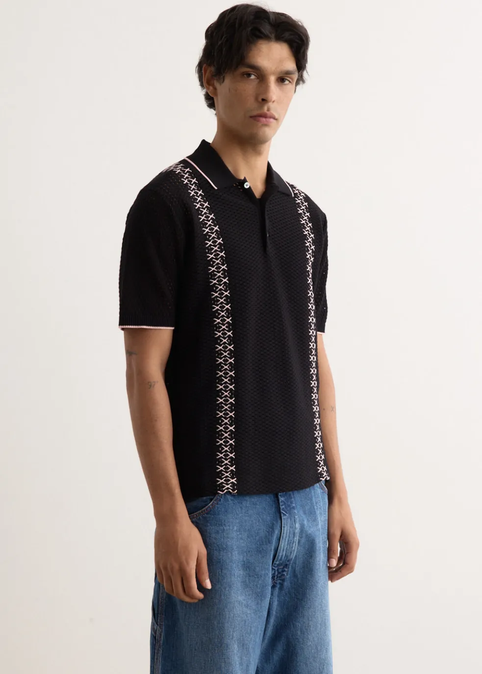Mesh Stripe Knit Polo