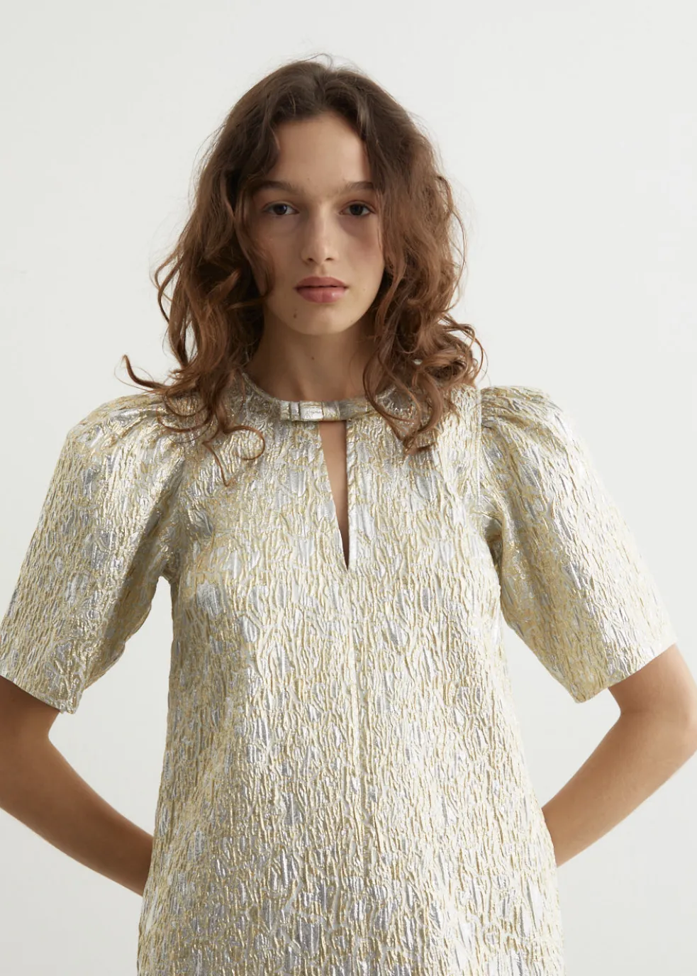 Metallic Cloque A-Shaped Mini Dress