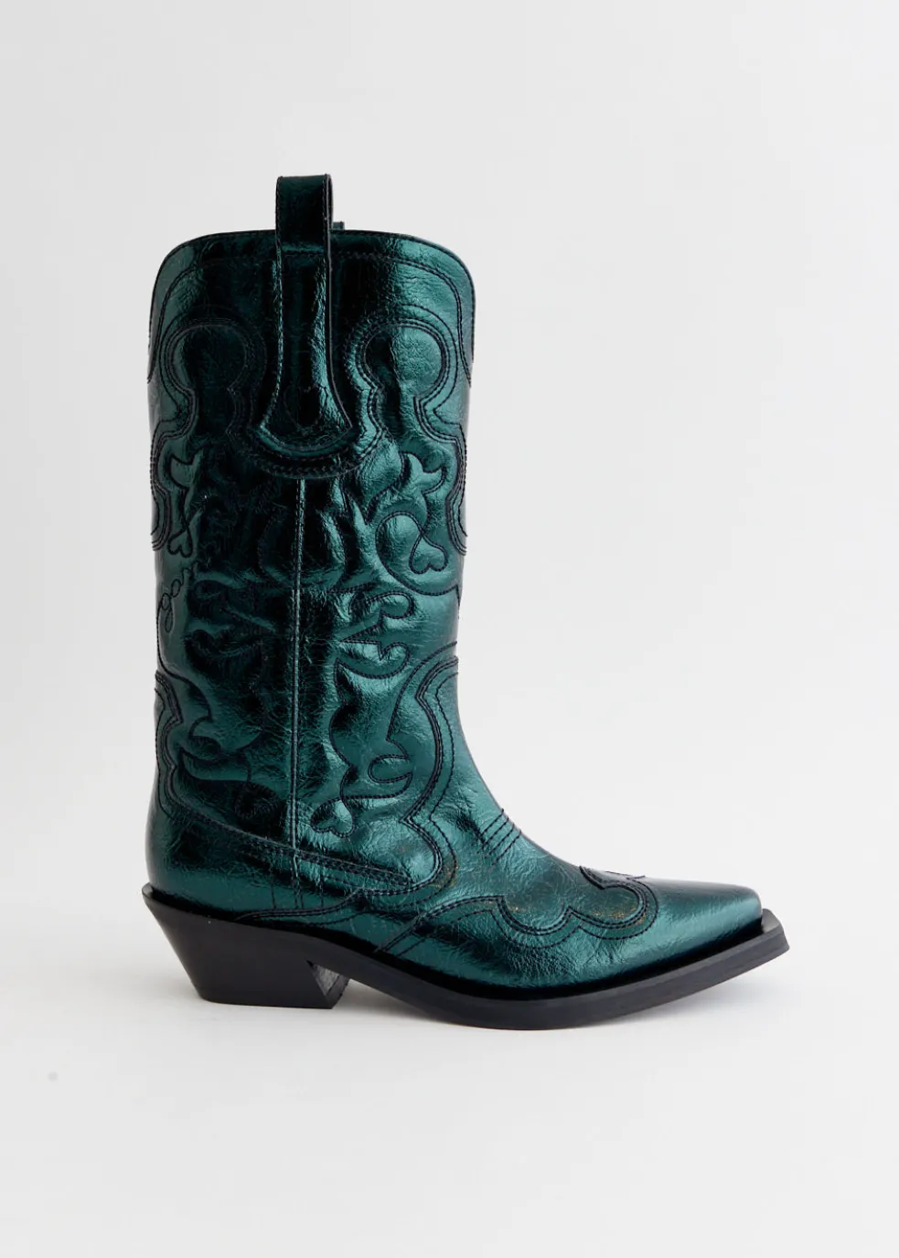 Mid Shaft Metallic Embroidered Western Boots