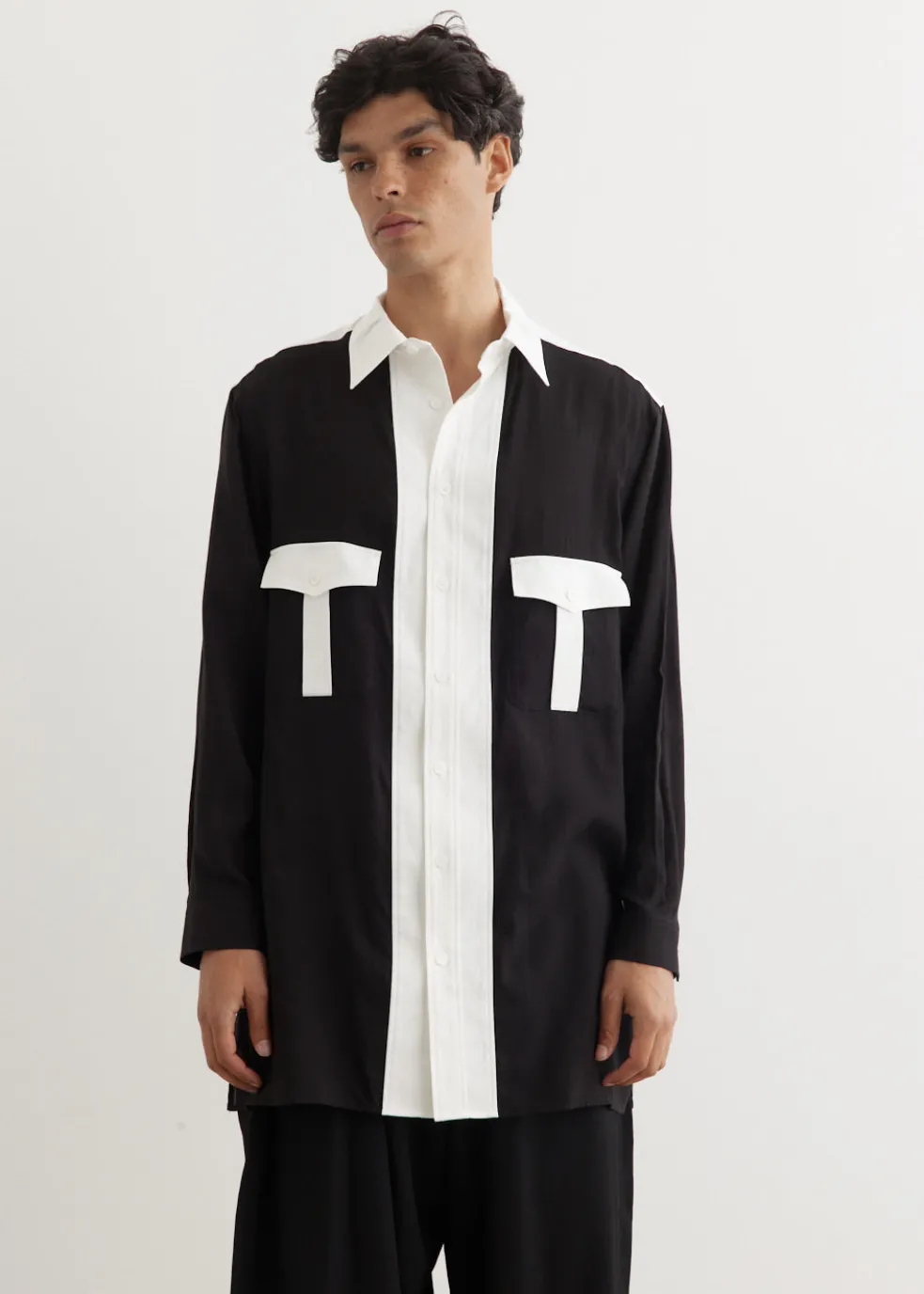 Monochrome Panel Tuck Collar Shirt
