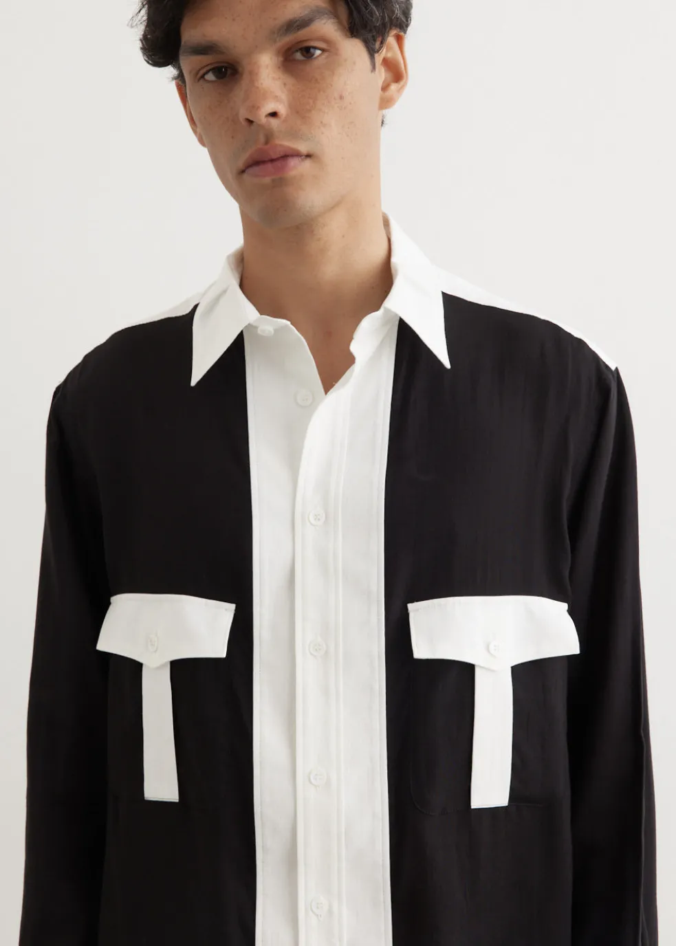 Monochrome Panel Tuck Collar Shirt