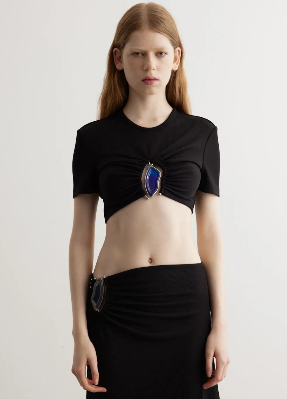 Moodstone Ruched Crop T-Shirt
