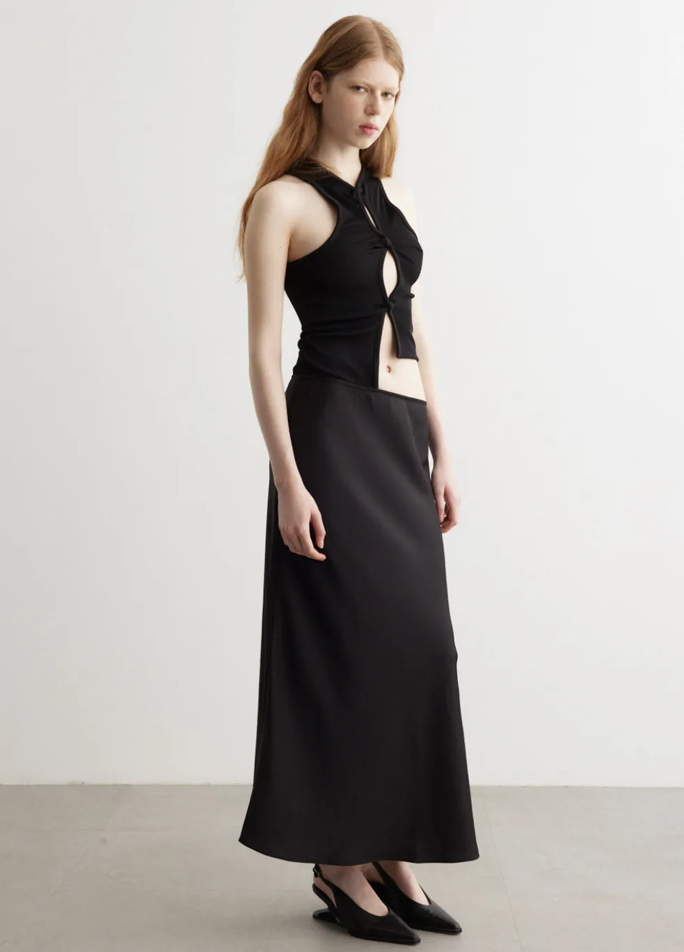 Open Twist Satin Tank Dress