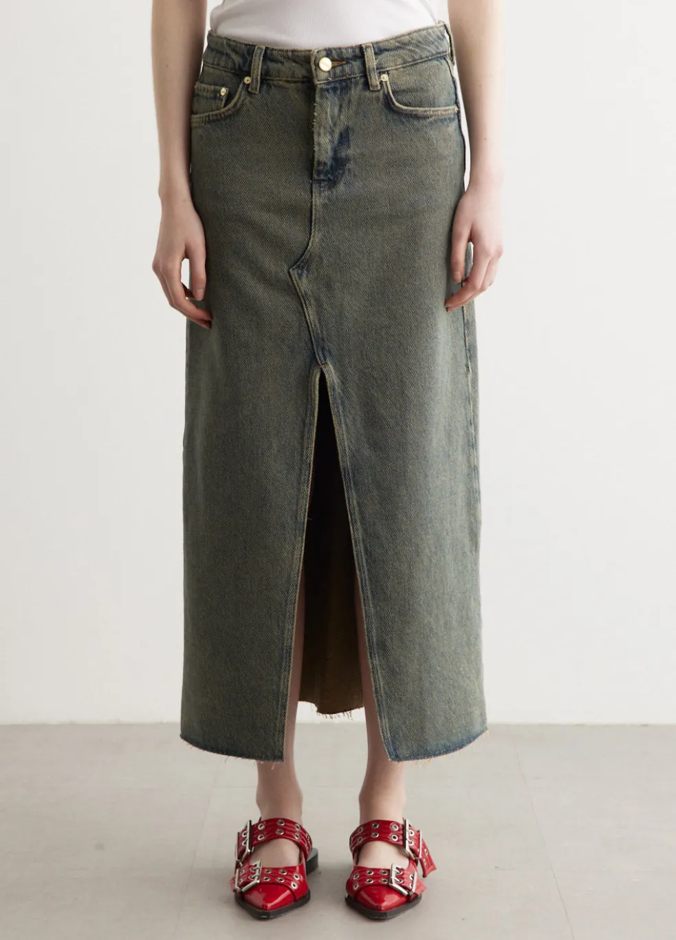 Overdyed Heavy Denim Maxi Skirt
