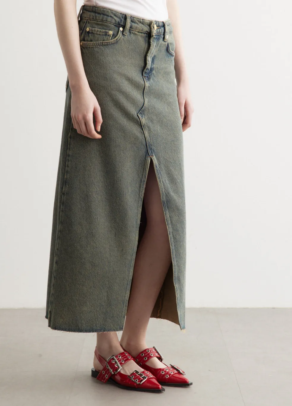 Overdyed Heavy Denim Maxi Skirt
