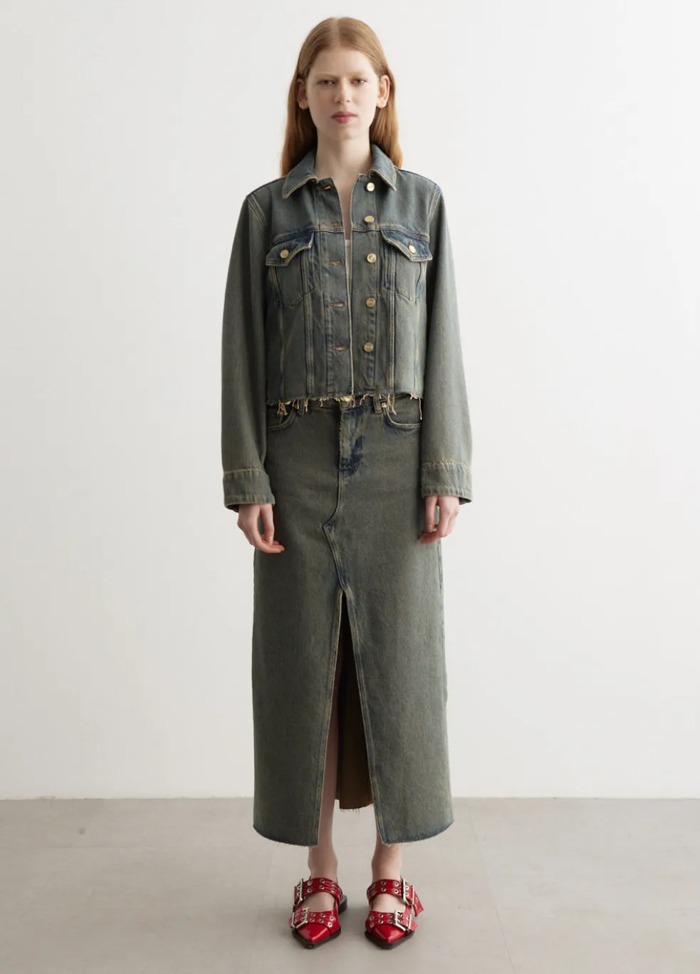 Overdyed Heavy Denim Maxi Skirt