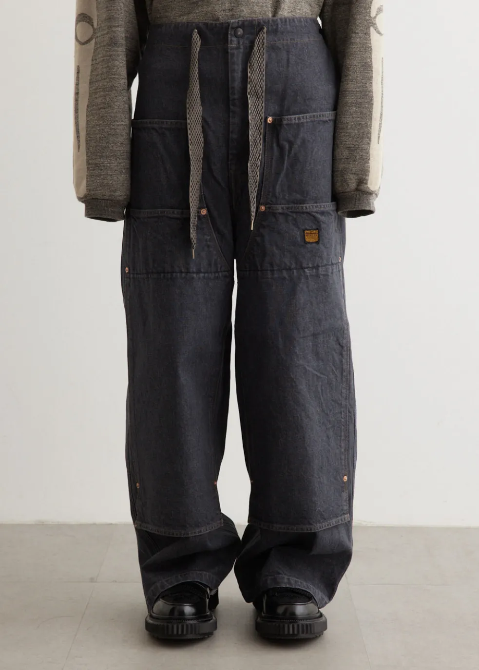 14oz BLKxECR Denim W-Knee EASY Baggy Pants