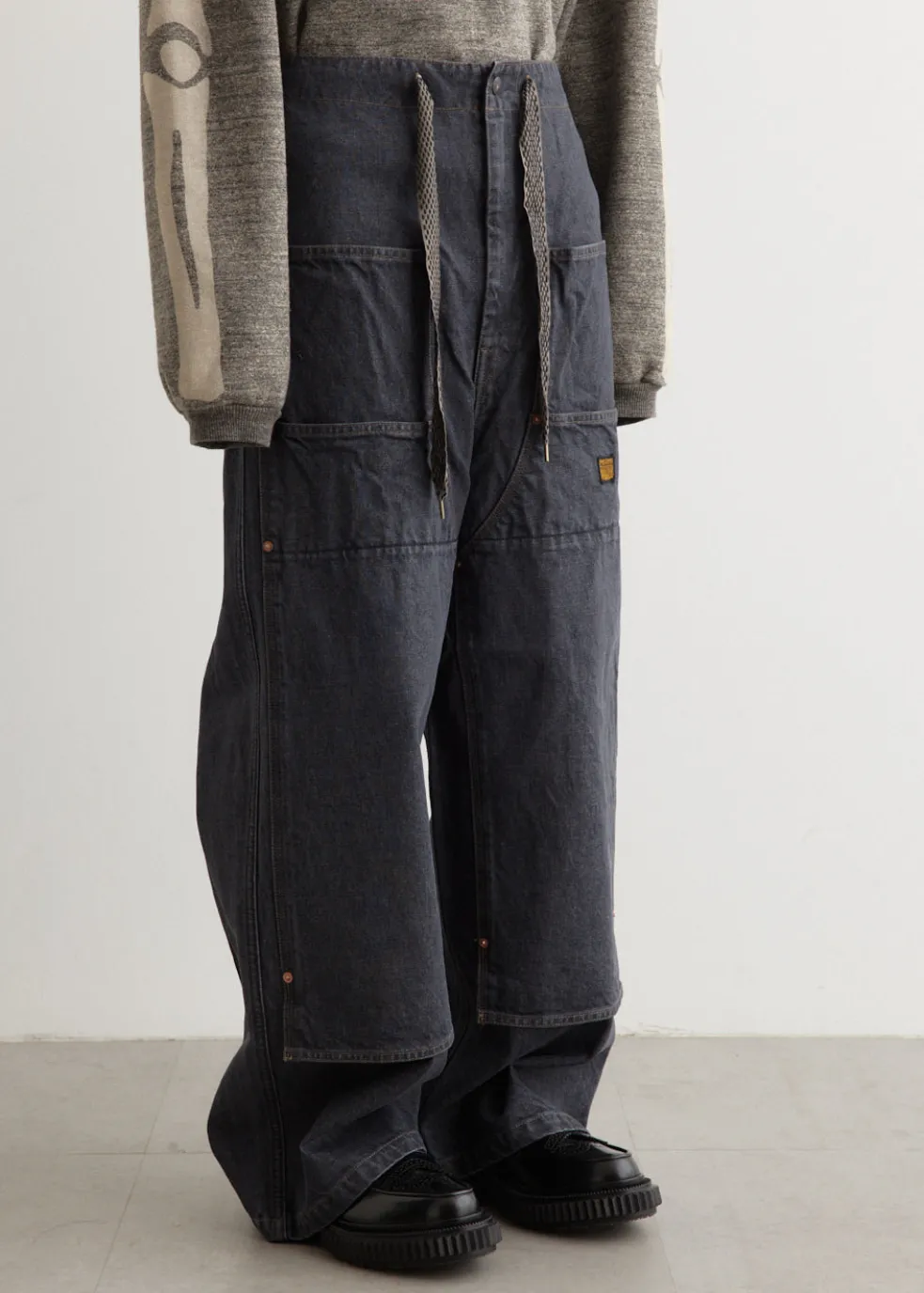 14oz BLKxECR Denim W-Knee EASY Baggy Pants