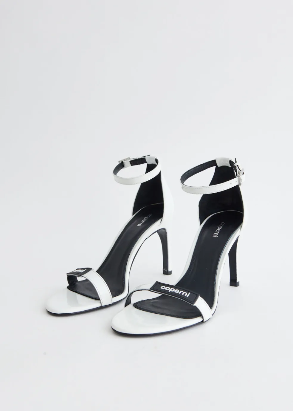 Patent Skinny Strap Logo Sandals